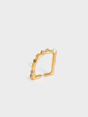 Charles & Keith Pearl & Crystal-Embellished Ring Beige | VKWZ13267