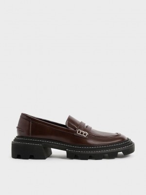 Charles & Keith Perline Chunky Penny Loafers Dunkelbraun | IYML31079