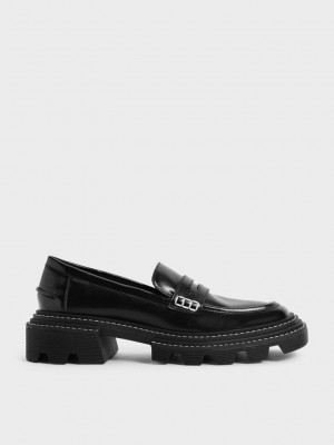 Charles & Keith Perline Chunky Penny Loafers Schwarz | BXAG47236