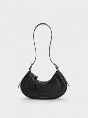 Charles & Keith Petra Curved Shoulder Bag Schwarz | GFHP17945