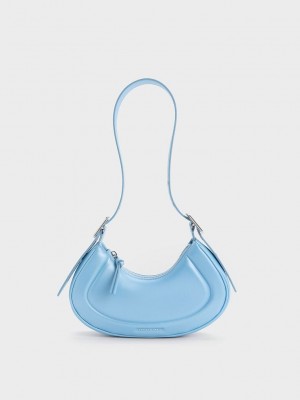 Charles & Keith Petra Curved Shoulder Bag Blau | EYIL87402