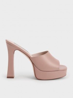 Charles & Keith Plattform Block Heel Mules Beige | YABH02719