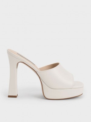 Charles & Keith Plattform Block Heel Mules Weiß | ALUQ43182