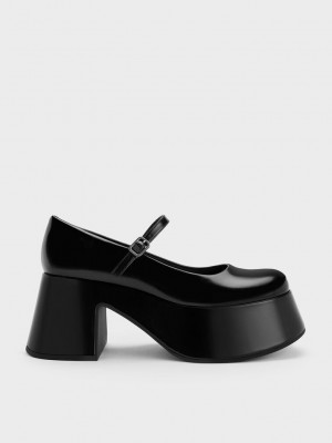 Charles & Keith Plattform Mary Janes Schwarz | MSGX02594