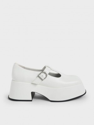 Charles & Keith Plattform T-Bar Mary Janes Weiß | QUTJ01356