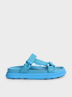 Charles & Keith Polyester Klettverschluss Riemen Sports Sandals Blau | OEAH46385