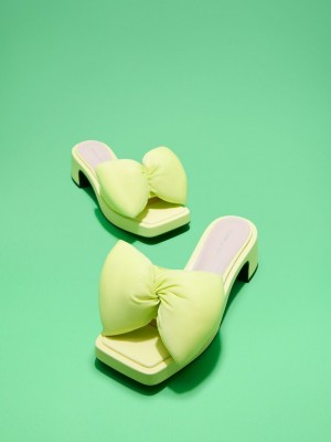 Charles & Keith Puffy Bow Absatz Mules Hellgrün | PQXL72601