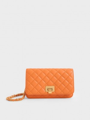 Charles & Keith Push-Lock Chain Handle Clutch Orange | STFU79421