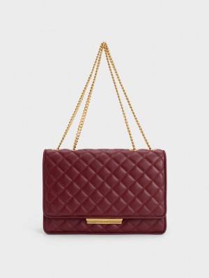 Charles & Keith Push-Lock Gesteppt Crossbody Bag Bordeaux | OIMV43769