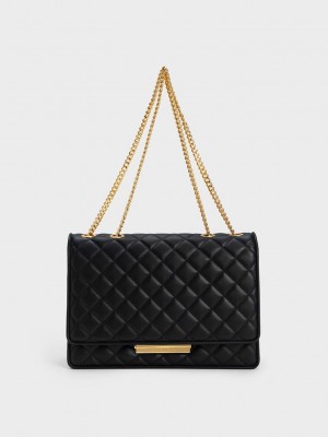Charles & Keith Push-Lock Gesteppt Crossbody Bag Schwarz | GAYB56130
