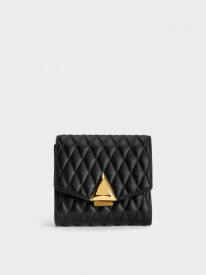 Charles & Keith Quinlynn Metallic Accent Gesteppt Wallet Schwarz | QXMI36481