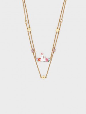 Charles & Keith Rabbit & Flower Double Necklace Mehrfarbig | DZJO51732