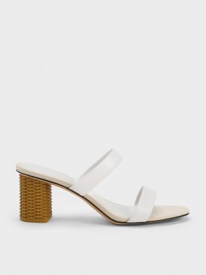 Charles & Keith Rattan Block Heel Sandals Weiß | ZUDT90687