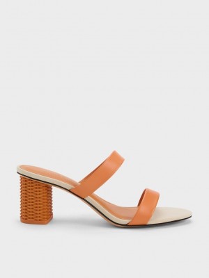 Charles & Keith Rattan Block Heel Sandals Orange | DPGV96823