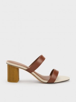 Charles & Keith Rattan Block Heel Sandals Braun | WRCG51749