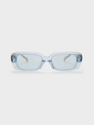 Charles & Keith Rectangular Recycled Acetate Sunglasses Blau | KBRE86937