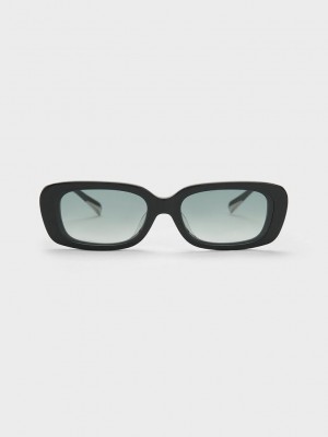 Charles & Keith Rectangular Recycled Acetate Sunglasses Schwarz | HRAU97246