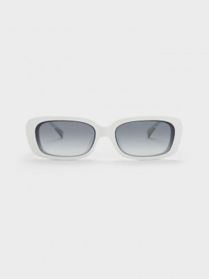 Charles & Keith Rectangular Recycled Acetate Sunglasses Weiß | UAYG43287