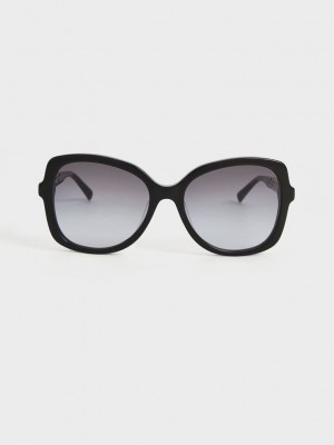 Charles & Keith Recycled Acetate Braided Temple Butterfly Sunglasses Schwarz | TABQ73590
