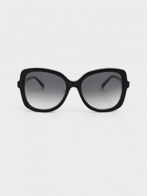 Charles & Keith Recycled Acetate Butterfly Sunglasses Schwarz | FSWP59748