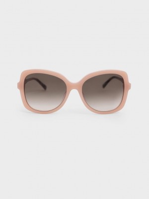 Charles & Keith Recycled Acetate Butterfly Sunglasses Rosa | YAQR62170
