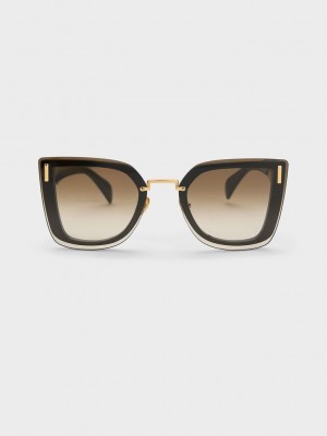 Charles & Keith Recycled Acetate Geometric Butterfly Sunglasses Schwarz | BCOJ60812