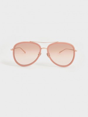 Charles & Keith Recycled Acetate Gradient Tint Aviator Sunglasses Rosa | LESU52360