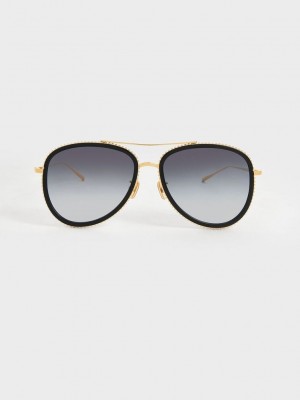 Charles & Keith Recycled Acetate Gradient Tint Aviator Sunglasses Schwarz | DPNG73629