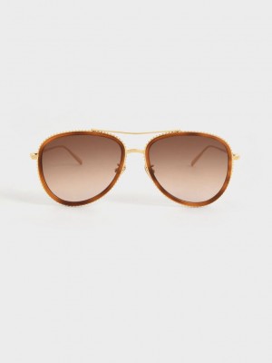 Charles & Keith Recycled Acetate Gradient Tint Aviator Sunglasses | BZWK76890