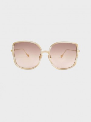 Charles & Keith Recycled Acetate Oversized Square Sunglasses Weiß | BUWR09826