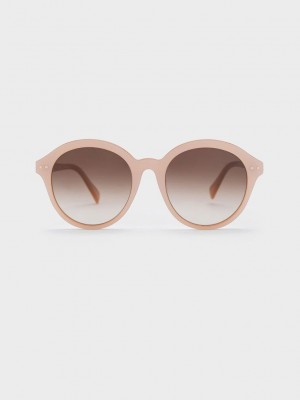Charles & Keith Recycled Acetate Round Cat-Eye Sunglasses Rosa | YRLI04523