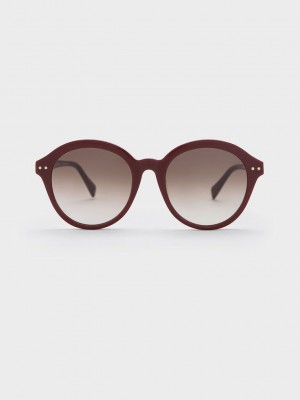 Charles & Keith Recycled Acetate Round Cat-Eye Sunglasses Bordeaux | JLGP03419