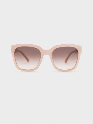 Charles & Keith Recycled Acetate Square Sunglasses Rosa | OTZY38124