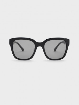 Charles & Keith Recycled Acetate Square Sunglasses Schwarz | SXGH41356