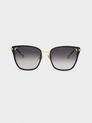 Charles & Keith Recycled Acetate Wire-Frame Butterfly Sunglasses Schwarz | MKWV61325