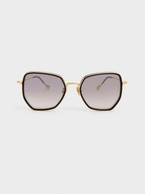 Charles & Keith Recycled Acetate Wire-Frame Butterfly Sunglasses Schwarz | LYGA52613