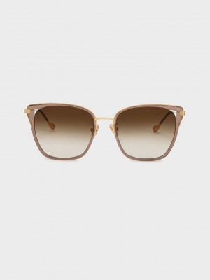 Charles & Keith Recycled Acetate Wire-Frame Butterfly Sunglasses Grau Braun | ZGTN71928