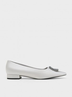 Charles & Keith Recycled Polyester Beaded Circle Flats Silber | BRCU60984