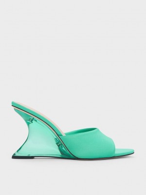 Charles & Keith Recycled Polyester Sculptural Heel Wedges Türkis | HXNI16027