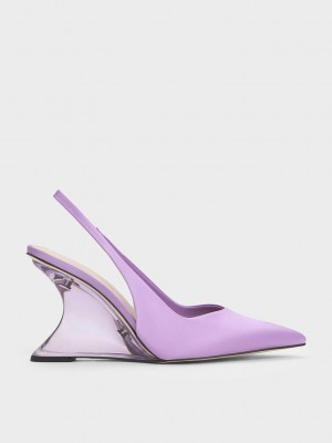 Charles & Keith Reycled Polyester Sculptural Slingback Wedges Lila | ONJU23457