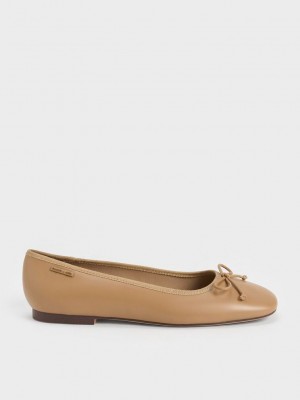 Charles & Keith Rhea Bow Ballerinas Braun | RMWQ08579