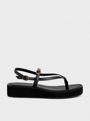 Charles & Keith Riemchen Flatform Tanga Sandals Schwarz | UNMP40872