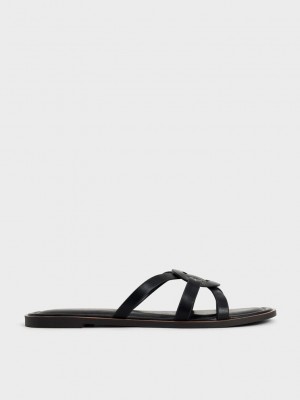 Charles & Keith Ring Detail Riemchen Flats Schwarz | VDWK08147