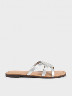 Charles & Keith Ring Detail Riemchen Flats Silber | ZJSM48573