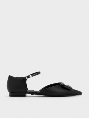 Charles & Keith Rosalie Leder D'Orsay Flats Schwarz | KEVF61035