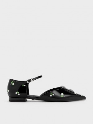 Charles & Keith Rosalie Leder Floral D'Orsay Flats Mehrfarbig | HXAU28903