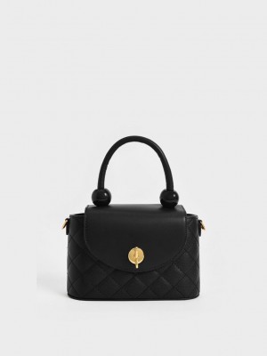 Charles & Keith Round Gesteppt Top Handle Bag Schwarz | NVMD19247