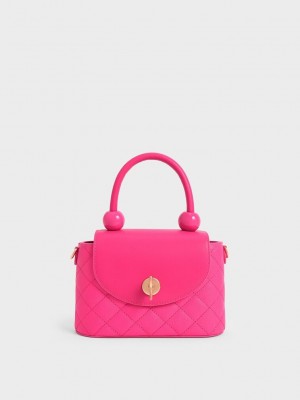 Charles & Keith Round Gesteppt Top Handle Bag Fuchsie | GJEX49562