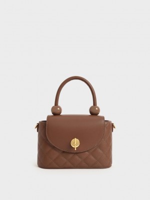 Charles & Keith Round Gesteppt Top Handle Bag Schokolade | DNRH97402