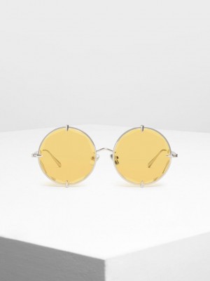 Charles & Keith Round Wire Frame Schlank Sunglasses Gelb | CVED78905